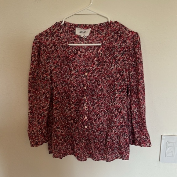 Ba&sh Beautiful Red Button-Front Blouse Size Large (US 10) french girl style - Picture 3 of 9